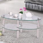 Modern Oval Glass Coffee Table with Bottom Storage Shelves 10 Modern Oval Glass Coffee Table with Bottom Storage Shelves