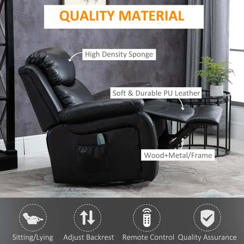 Adjustable Black Faux Leather Massage Recliner Chair with Footrest 3 Adjustable Black Faux Leather Massage Recliner Chair with Footrest - Image 3