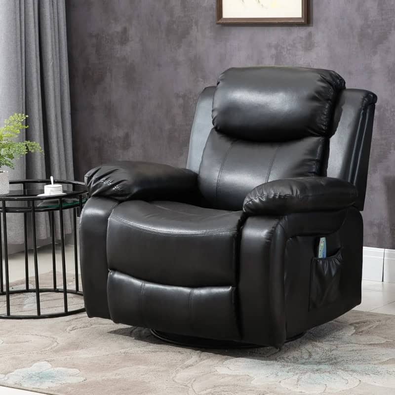 Adjustable Black Faux Leather Massage Recliner Chair with Footrest 4 Adjustable Black Faux Leather Massage Recliner Chair with Footrest - Image 4
