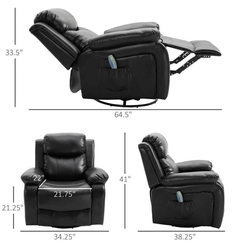 Adjustable Black Faux Leather Massage Recliner Chair with Footrest 5 Adjustable Black Faux Leather Massage Recliner Chair with Footrest - Image 5