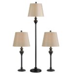 Black Floor Lamp and Table Lamps with Gold Drum Shades (Set of 3) 5 Black Floor Lamp and Table Lamps with Gold Drum Shades (Set of 3)