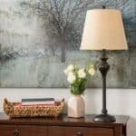 Black Floor Lamp and Table Lamps with Gold Drum Shades (Set of 3) 6 Black Floor Lamp and Table Lamps with Gold Drum Shades (Set of 3)