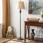 Black Floor Lamp and Table Lamps with Gold Drum Shades (Set of 3) 7 Black Floor Lamp and Table Lamps with Gold Drum Shades (Set of 3)