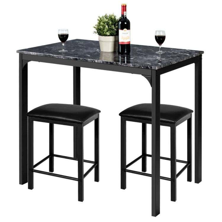 Modern Space-Saving Black Faux Marble Dining Table Set (3-Piece) 1 Modern Space-Saving Black Faux Marble Dining Table Set (3-Piece)