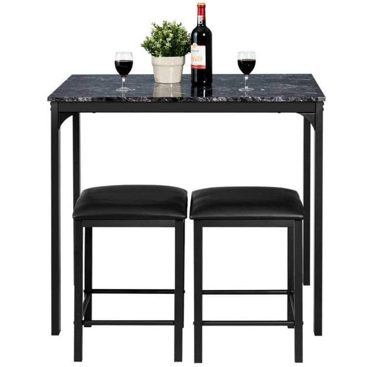 Modern Space-Saving Black Faux Marble Dining Table Set (3-Piece) 3 Modern Space-Saving Black Faux Marble Dining Table Set (3-Piece) - Image 3