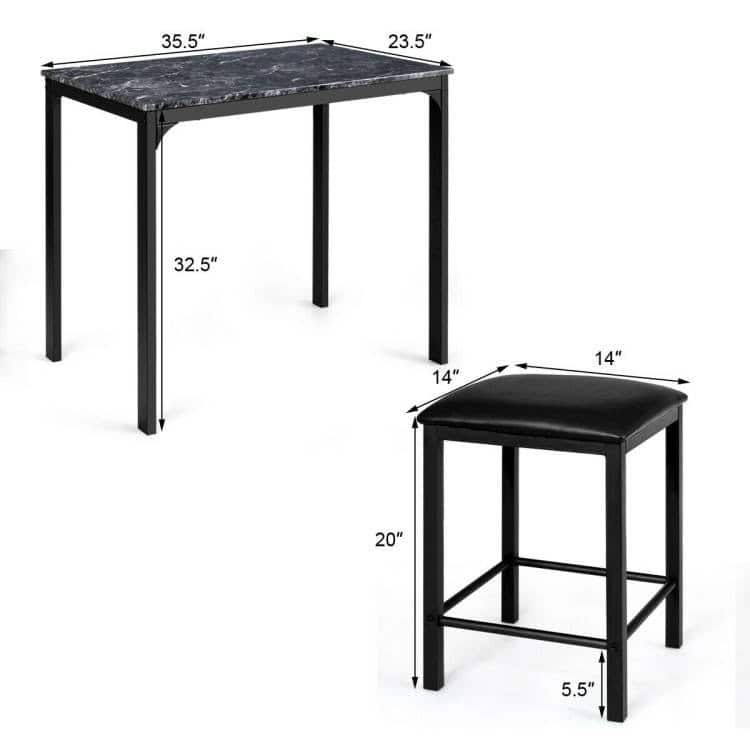 Modern Space-Saving Black Faux Marble Dining Table Set (3-Piece) 4 Modern Space-Saving Black Faux Marble Dining Table Set (3-Piece) - Image 4