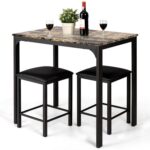 Modern Faux Marble Table and Black Stools Dining Set (3-Piece)