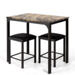 Modern Faux Marble Table and Black Stools Dining Set (3-Piece)