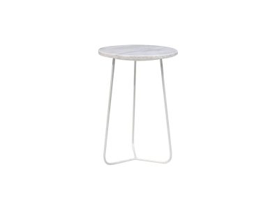TRIPOLI Tall White Marble End Table White Powder Coated Base