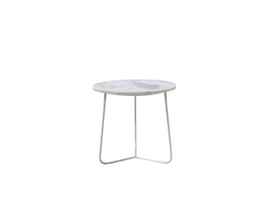 TRIPOLI White Marble Medium End Table White Powder Coated Base