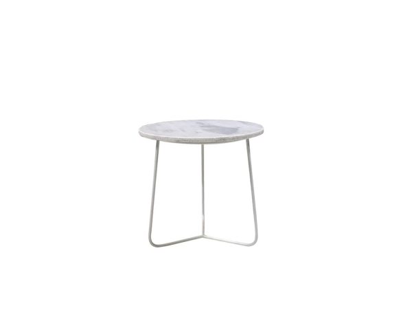 TRIPOLI White Marble Medium End Table White Powder Coated Base