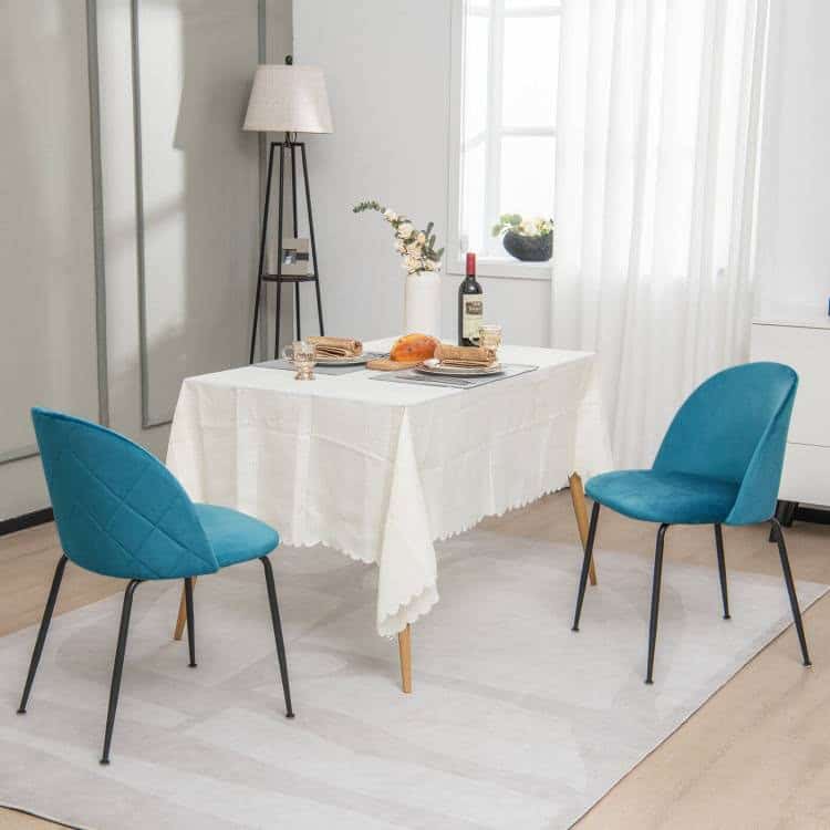 Modern Teal Velvet Dining Chairs with Metal Legs (Set of 2) 3 Modern Teal Velvet Dining Chairs with Metal Legs (Set of 2) - Image 3