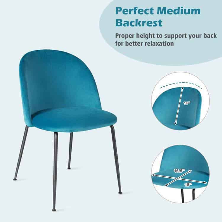 Modern Teal Velvet Dining Chairs with Metal Legs (Set of 2) 4 Modern Teal Velvet Dining Chairs with Metal Legs (Set of 2) - Image 4