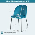 Modern Teal Velvet Dining Chairs with Metal Legs (Set of 2) 10 Modern Teal Velvet Dining Chairs with Metal Legs (Set of 2)
