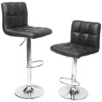 Adjustable Height Bar Stools with Black Faux Leather Cushion (Set of 2)
