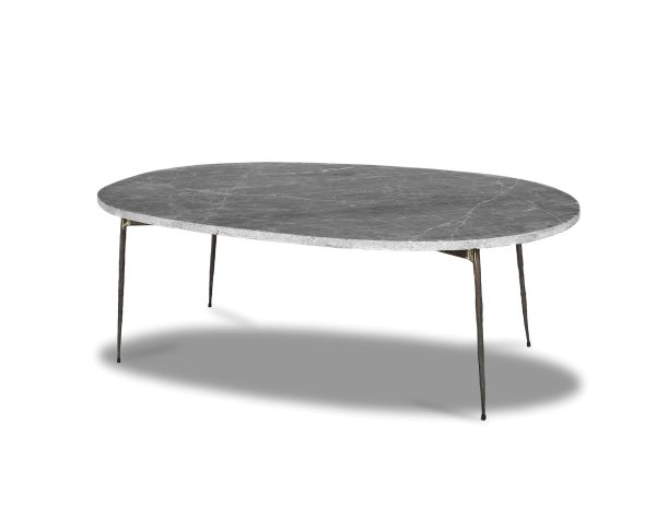 TUKTUK Large Silver Grey Marble Coffee Table Black Iron Legs