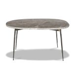 TUKTUK Small Grey Marble Coffee Table Black Hammered Iron