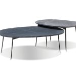 TUKTUK Small Grey Marble Coffee Table Black Hammered Iron