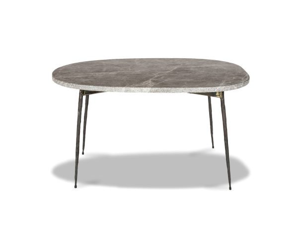 TUKTUK Small Grey Marble Coffee Table Black Hammered Iron