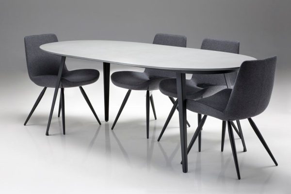 TULUM Oval Grey Concrete Dining Table Black Steel Legs 1 2