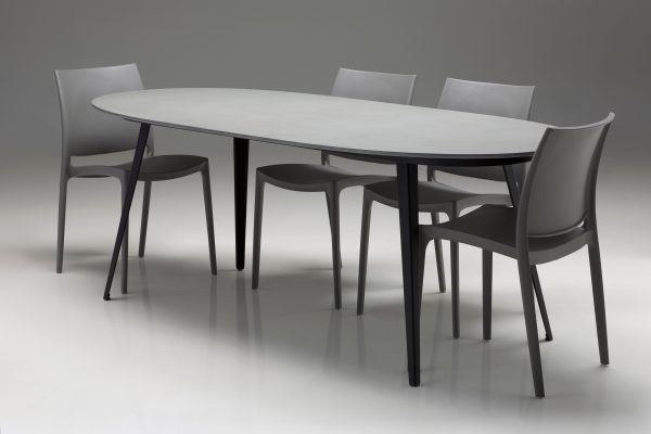 TULUM Oval Grey Concrete Dining Table Black Steel Legs 2 2