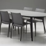 TULUM Oval Grey Concrete Dining Table Black Steel Legs