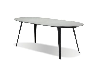 TULUM Oval Grey Concrete Dining Table Black Steel Legs