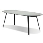 TULUM Oval Grey Concrete Dining Table Black Steel Legs