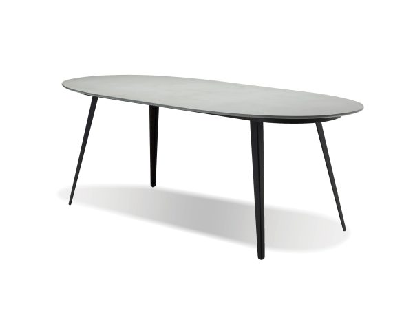 TULUM Oval Grey Concrete Dining Table Black Steel Legs 6
