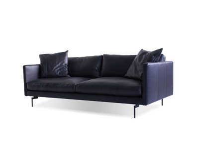 TUX Black Leather Sofa Black Powder Coated Legs