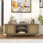 Oak TV Stand with Sliding Doors for 55-Inch TVs 9 Oak TV Stand with Sliding Doors for 55-Inch TVs