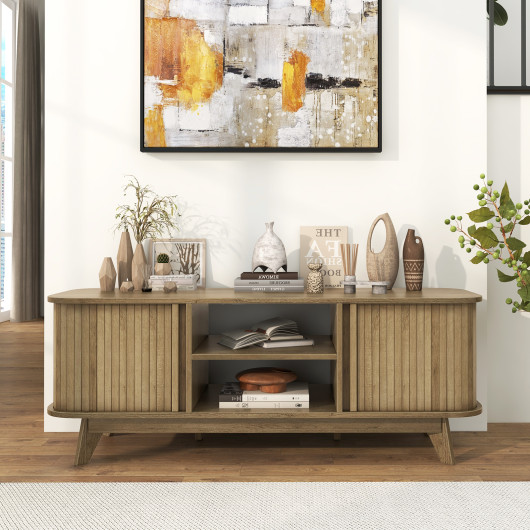 Oak TV Stand with Sliding Doors for 55-Inch TVs 2 Oak TV Stand with Sliding Doors for 55-Inch TVs - Image 2