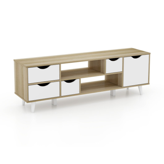 Oak TV Stand with Drawers and Shelves for 55-Inch TVs 3 Oak TV Stand with Drawers and Shelves for 55-Inch TVs - Image 3