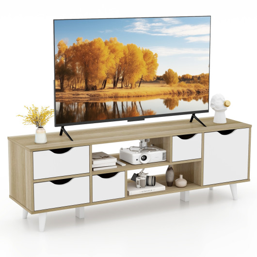 Oak TV Stand with Drawers and Shelves for 55-Inch TVs 4 Oak TV Stand with Drawers and Shelves for 55-Inch TVs - Image 4