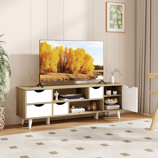 Oak TV Stand with Drawers and Shelves for 55-Inch TVs 6 Oak TV Stand with Drawers and Shelves for 55-Inch TVs - Image 6