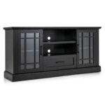Modern TV Stand with Glass Doors, Drawer, and Adjustable Shelves