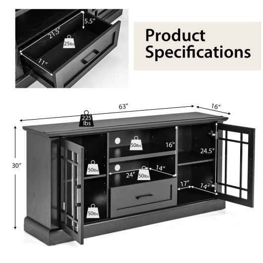 Modern TV Stand with Glass Doors, Drawer, and Adjustable Shelves - Image 5