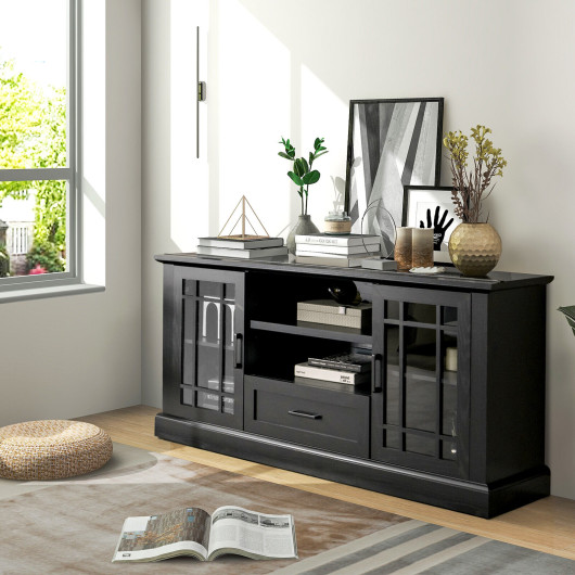 Modern TV Stand with Glass Doors, Drawer, and Adjustable Shelves - Image 2