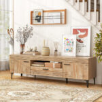 Oak TV Stand with Cabinets and Drawer for 65 Inch TVs 9 Oak TV Stand with Cabinets and Drawer for 65 Inch TVs