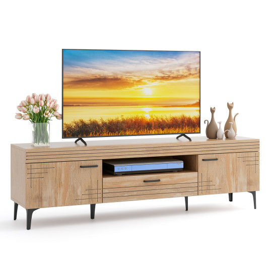 Oak TV Stand with Cabinets and Drawer for 65 Inch TVs - Image 3