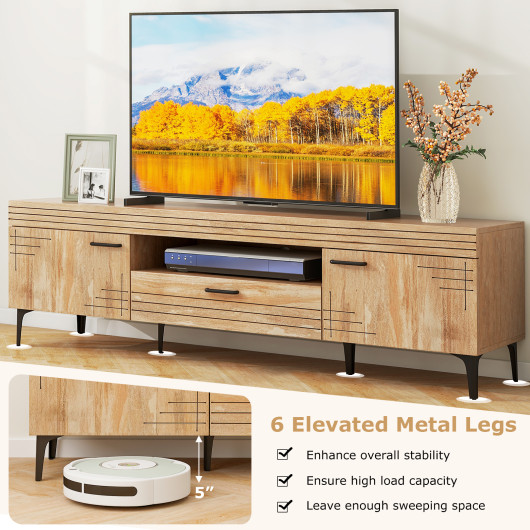 Oak TV Stand with Cabinets and Drawer for 65 Inch TVs - Image 7