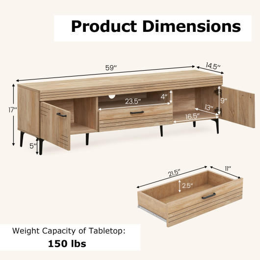 Oak TV Stand with Cabinets and Drawer for 65 Inch TVs - Image 5