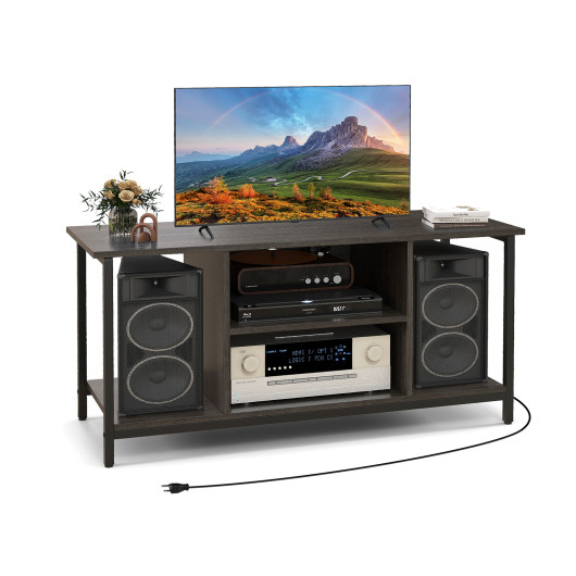 Gray 3-Tier TV Stand with Power Outlet and Adjustable Shelf 3 Gray 3-Tier TV Stand with Power Outlet and Adjustable Shelf - Image 3