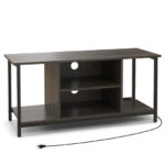 Gray 3-Tier TV Stand with Power Outlet and Adjustable Shelf 11 Gray 3-Tier TV Stand with Power Outlet and Adjustable Shelf