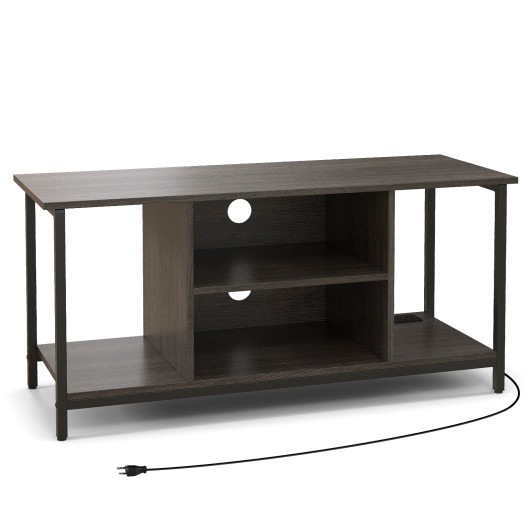 Gray 3-Tier TV Stand with Power Outlet and Adjustable Shelf 4 Gray 3-Tier TV Stand with Power Outlet and Adjustable Shelf - Image 4