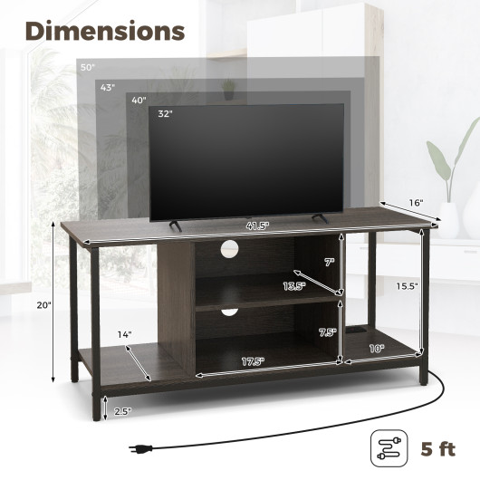 Gray 3-Tier TV Stand with Power Outlet and Adjustable Shelf 5 Gray 3-Tier TV Stand with Power Outlet and Adjustable Shelf - Image 5