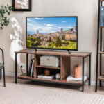 Rustic TV Stand with Storage, Power Outlets, and Shelves