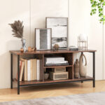 Rustic TV Stand with Storage, Power Outlets, and Shelves