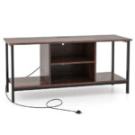 Rustic TV Stand with Storage, Power Outlets, and Shelves