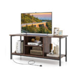 Rustic TV Stand with Storage, Power Outlets, and Shelves